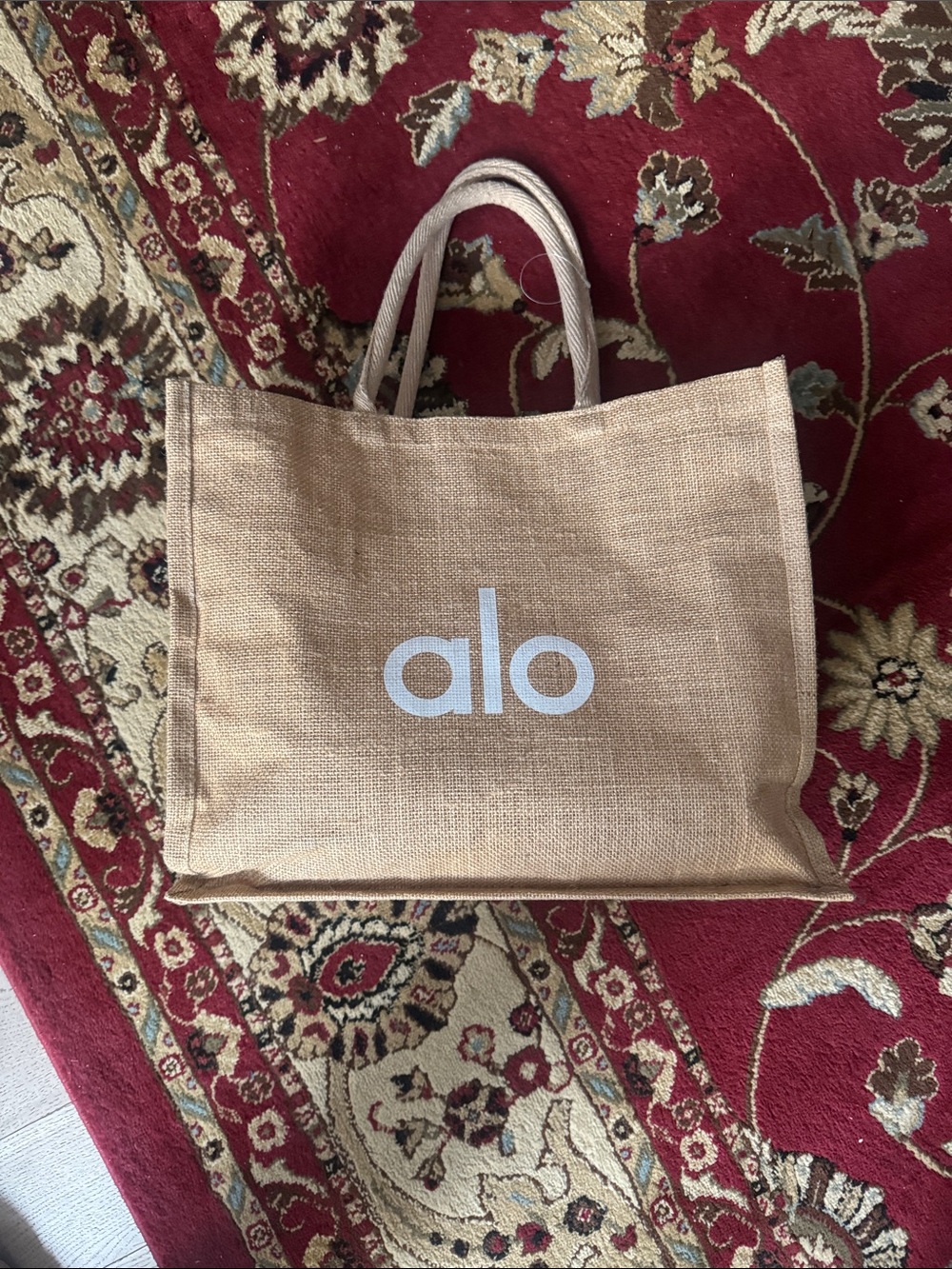 ALO Yoga Natural Jute Tote with White Logo
